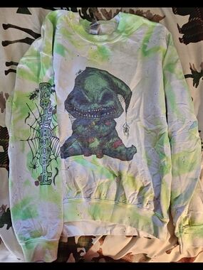 Gildan White Sweatshirt with Green Tie-Dye Accents